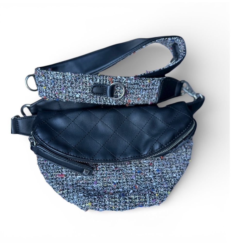 Black and Multicolor Tweed Waist and Crossbody Bag